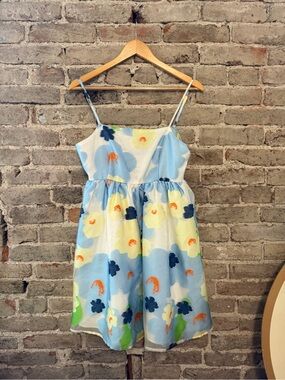 entro Blue Floral Spaghetti-Strap Dress with Cream & Navy Accents